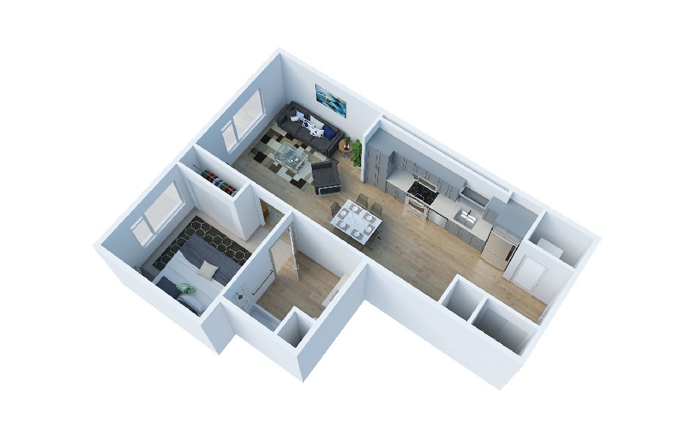 1 Bedroom A - 1 bedroom floorplan layout with 1 bath and 653 to 665 square feet. (Layout 1)