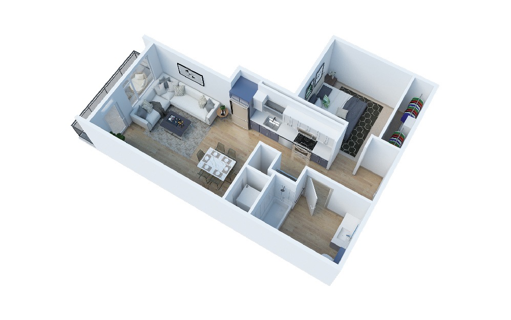 1 Bedroom B - 1 bedroom floorplan layout with 1 bath and 645 square feet. (Layout 1)