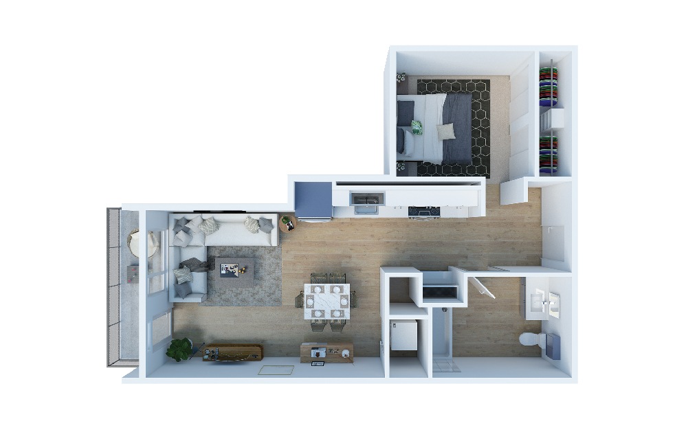 1 Bedroom B - 1 bedroom floorplan layout with 1 bath and 645 square feet. (Layout 2)