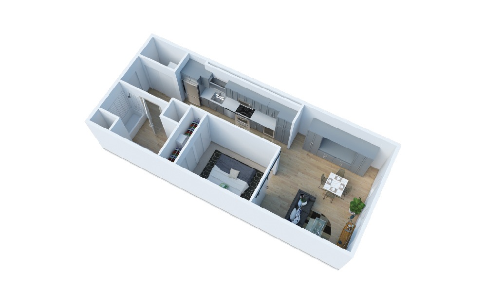 1 Bedroom C - 1 bedroom floorplan layout with 1 bath and 646 square feet. (Layout 1)