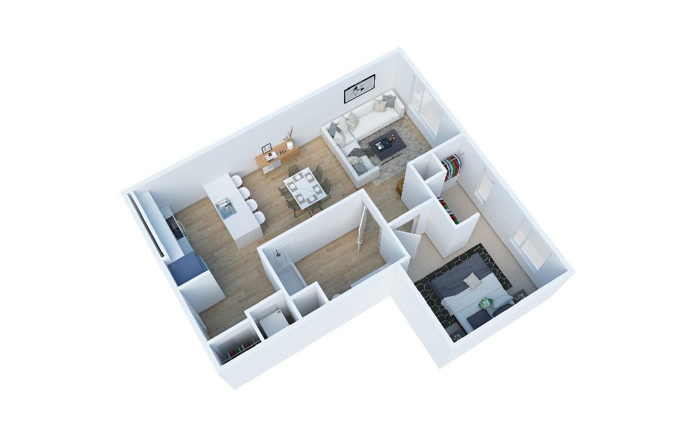 1 Bedroom D - 1 bedroom floorplan layout with 1 bath and 814 square feet. (Layout 1)