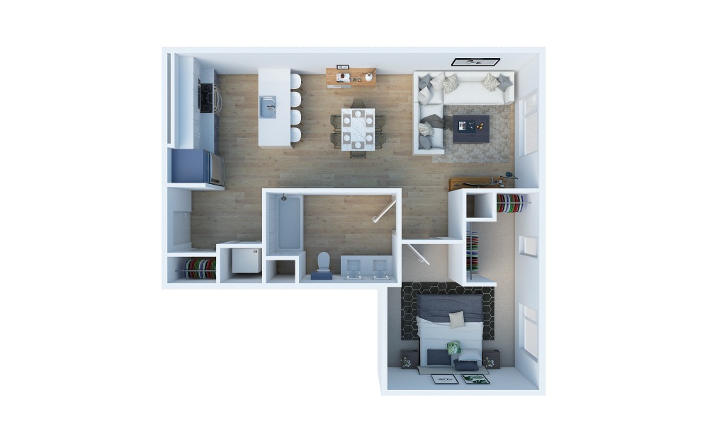 1 Bedroom D - 1 bedroom floorplan layout with 1 bath and 814 square feet. (Layout 2)