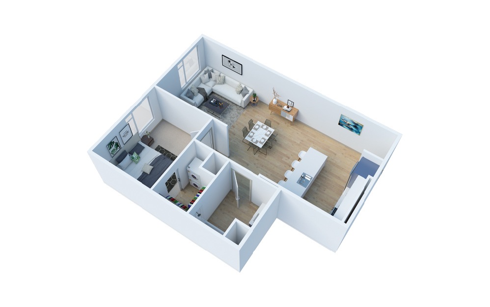 1 Bedroom E - 1 bedroom floorplan layout with 1 bath and 866 square feet. (Layout 1)