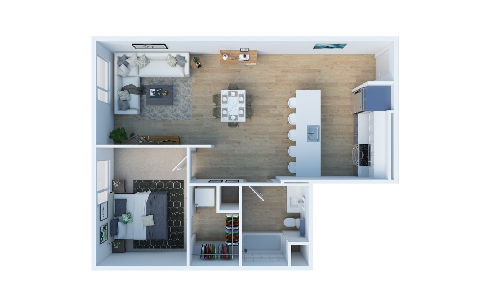 1 Bedroom E - 1 bedroom floorplan layout with 1 bath and 866 square feet. (Layout 2)