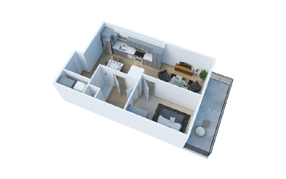 1 Bedroom H - 1 bedroom floorplan layout with 1 bath and 630 square feet. (Floor 1)