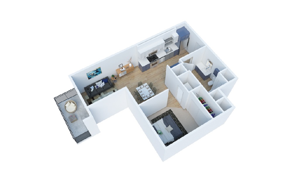 1 Bedroom J - 1 bedroom floorplan layout with 1 bath and 605 square feet. (Layout 1)