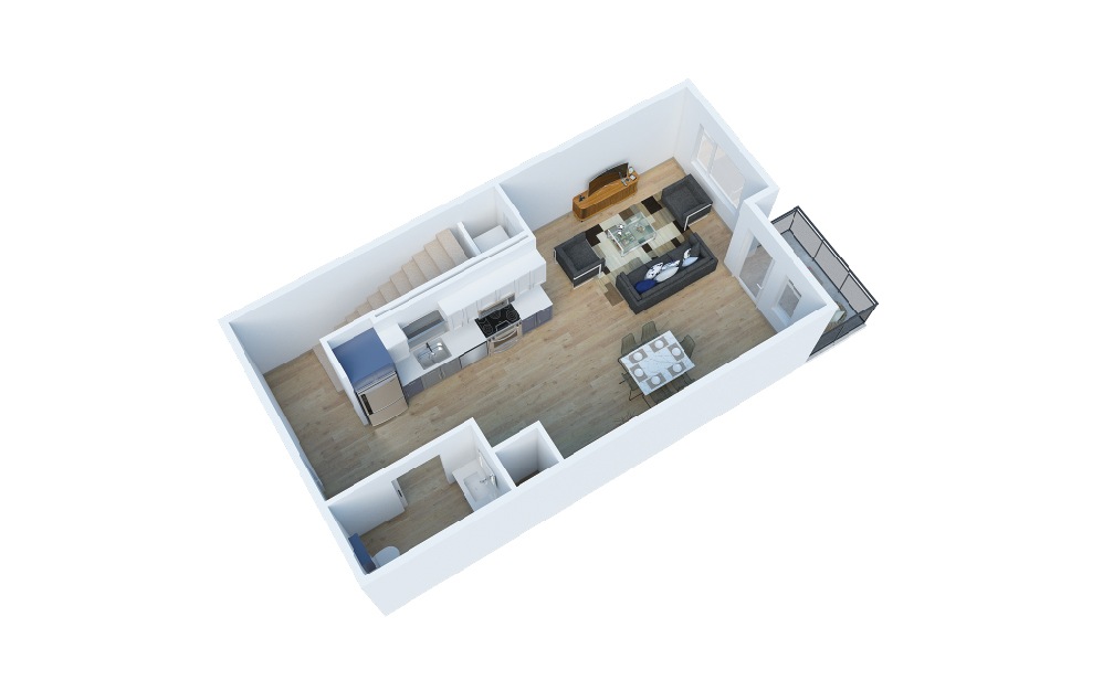 1 Bedroom Loft - 1 bedroom floorplan layout with 1.5 bath and 936 square feet. (Layout 1 Lower)