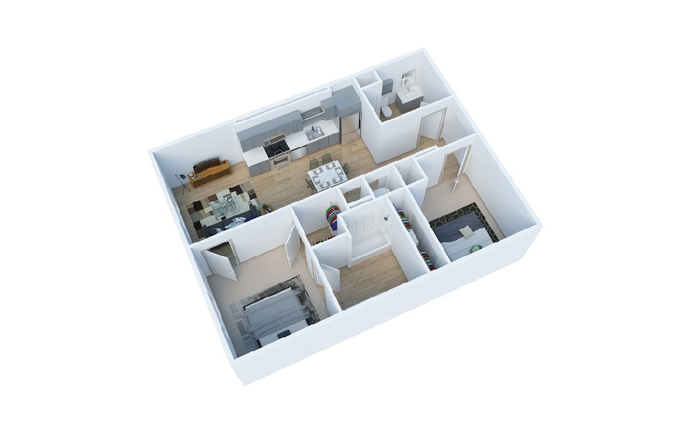 2 Bedroom A - 2 bedroom floorplan layout with 2 baths and 850 square feet. (Layout 1)