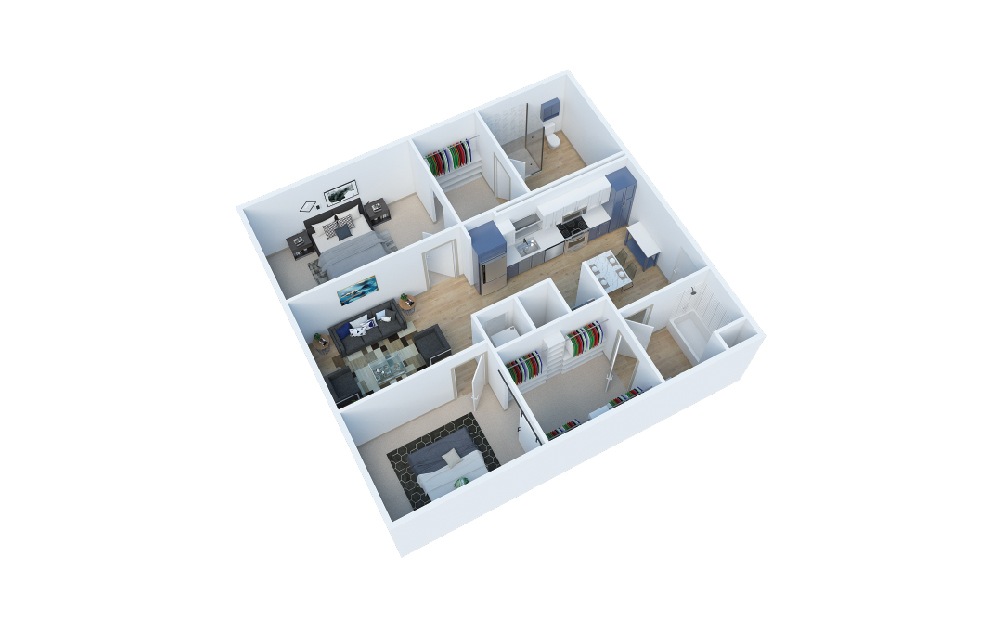 2 Bedroom B - 2 bedroom floorplan layout with 2 baths and 1088 square feet. (Layout 1)
