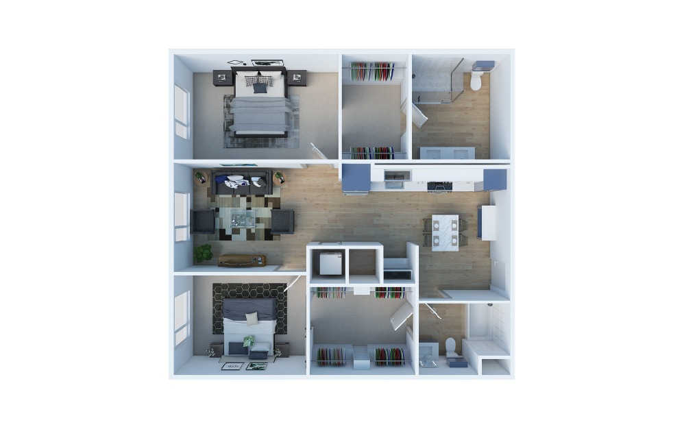 2 Bedroom B - 2 bedroom floorplan layout with 2 baths and 1088 square feet. (Layout 2)