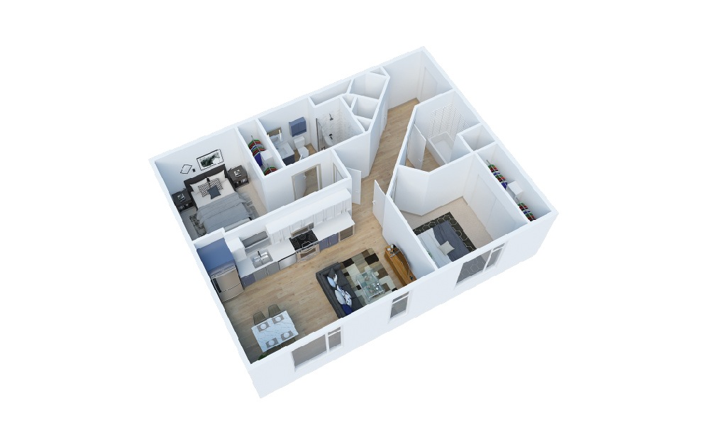 2 Bedroom C - 2 bedroom floorplan layout with 2 baths and 855 to 941 square feet. (Layout 1)