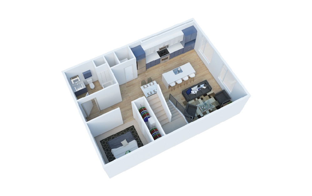 2 Bedroom A Loft - 2 bedroom floorplan layout with 2 baths and 1124 square feet. (Layout 1 Upper)
