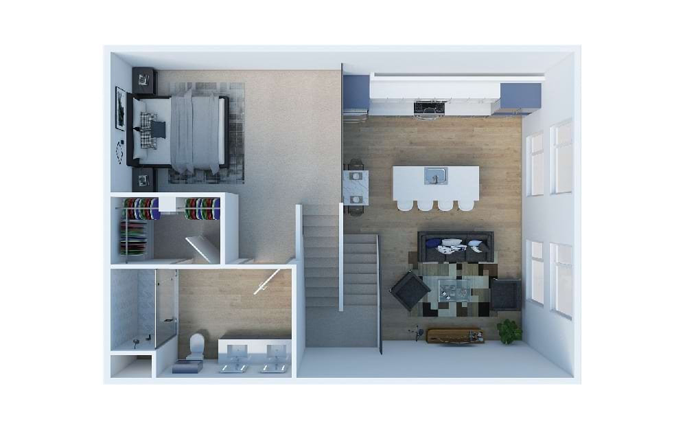 2 Bedroom A Loft - 2 bedroom floorplan layout with 2 baths and 1124 square feet. (Layout 2 Lower)