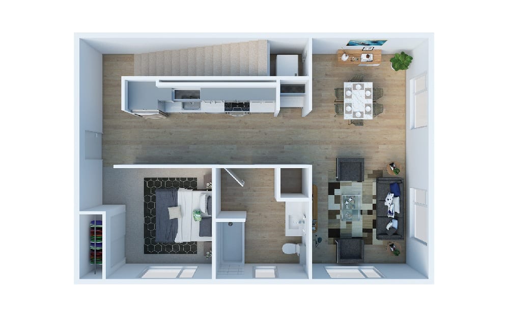 2 Bedroom B Loft - 2 bedroom floorplan layout with 2 baths and 1213 square feet. (Layout 2 Upper)