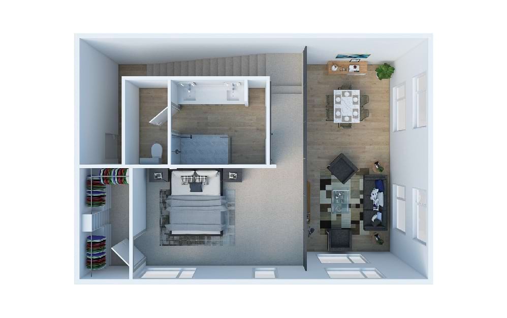 2 Bedroom B Loft - 2 bedroom floorplan layout with 2 baths and 1213 square feet. (Layout 2 Lower)