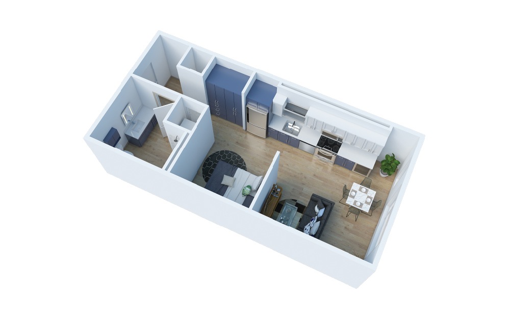 A - Studio floorplan layout with 1 bath and 519 to 532 square feet. (Layout 1)