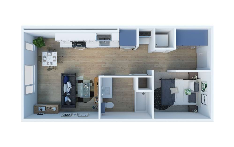 C - Studio floorplan layout with 1 bath and 612 to 629 square feet. (Layout 2)