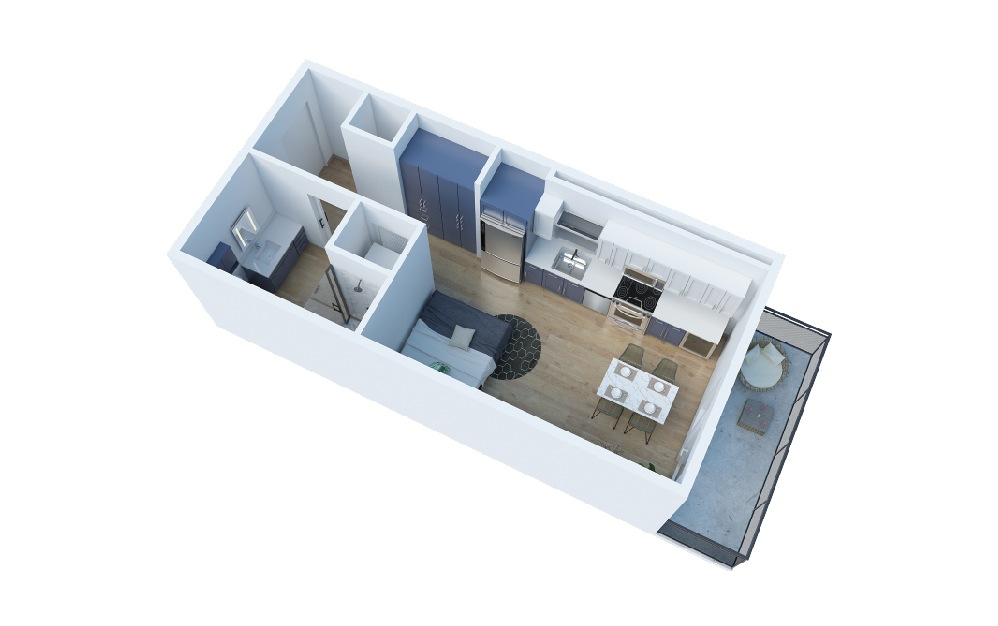 D1 - Studio floorplan layout with 1 bath and 434 square feet. (Layout 1)