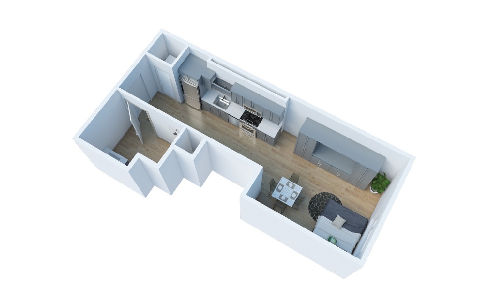 D2 - Studio floorplan layout with 1 bath and 426 square feet. (Layout 1)