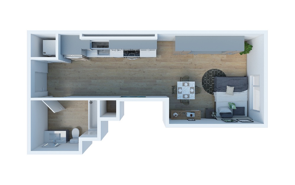 D2 - Studio floorplan layout with 1 bath and 426 square feet. (Layout 2)