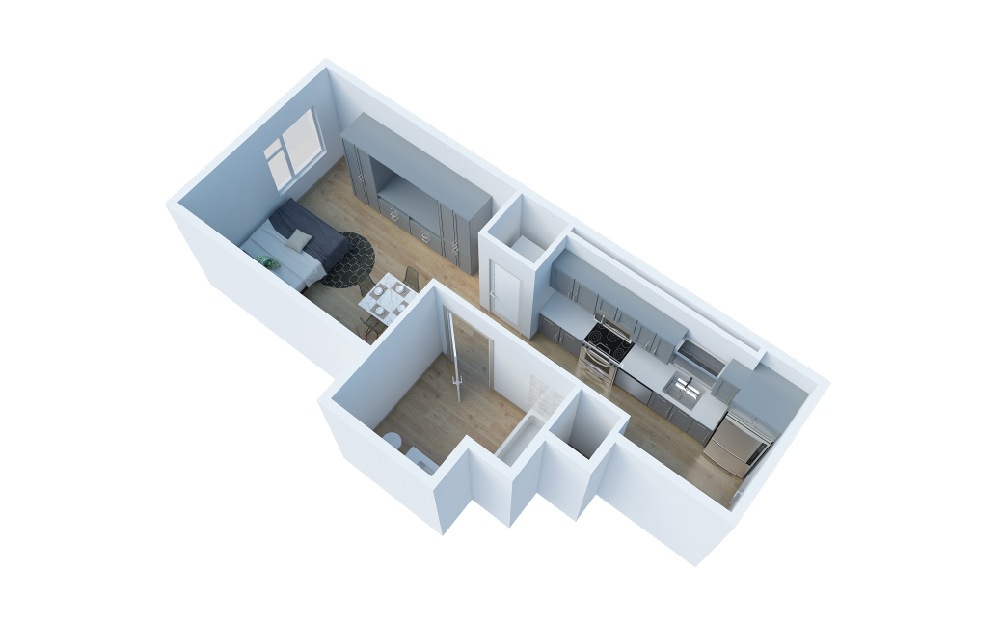 D3 - Studio floorplan layout with 1 bath and 423 square feet. (Layout 1)
